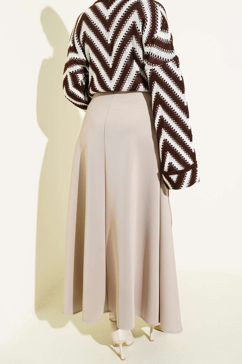 Flared Scuba Skirt with Tie - Beige