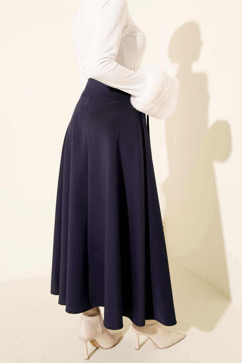 Flared Scuba Skirt with Tie - Navy