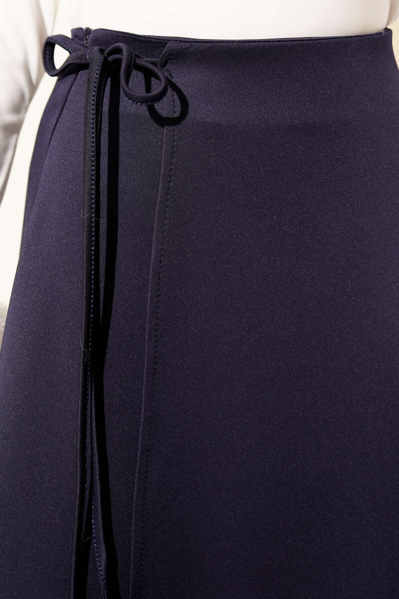 Flared Scuba Skirt with Tie - Navy