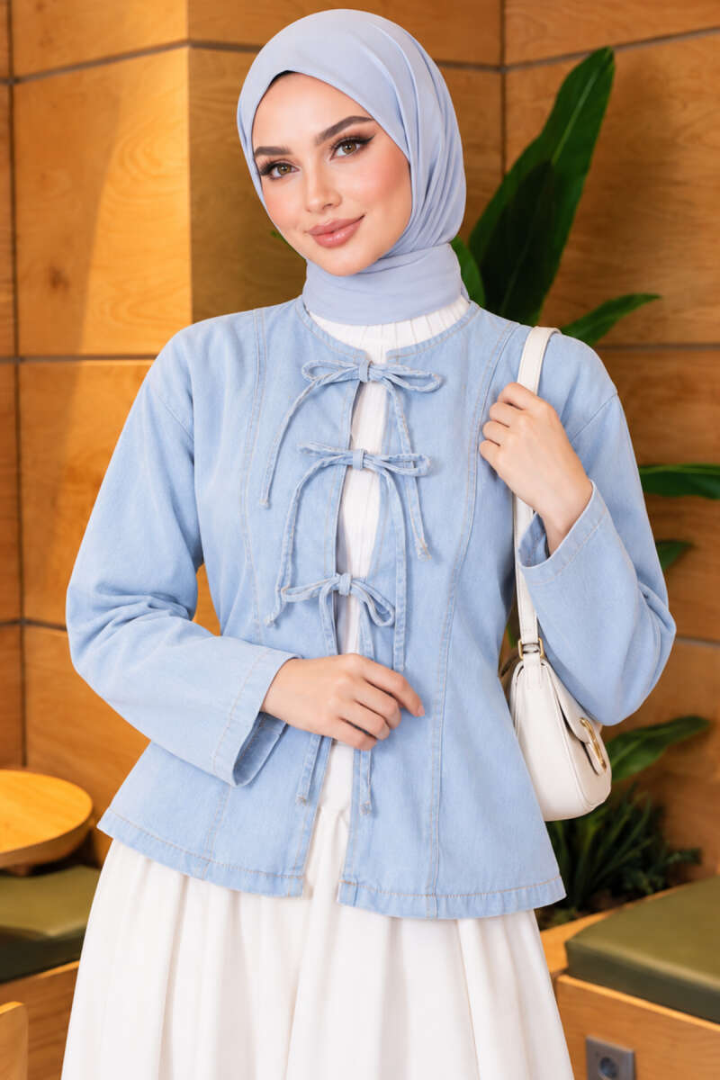 Denim Jacket with Tie Detail - Light Wash