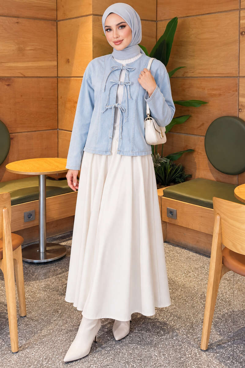 Denim Jacket with Tie Detail - Light Wash