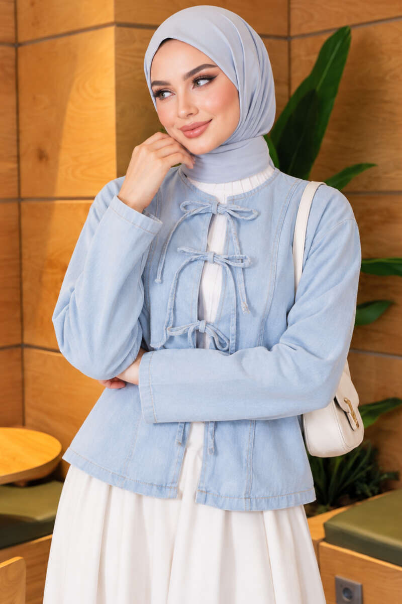 Denim Jacket with Tie Detail - Light Wash