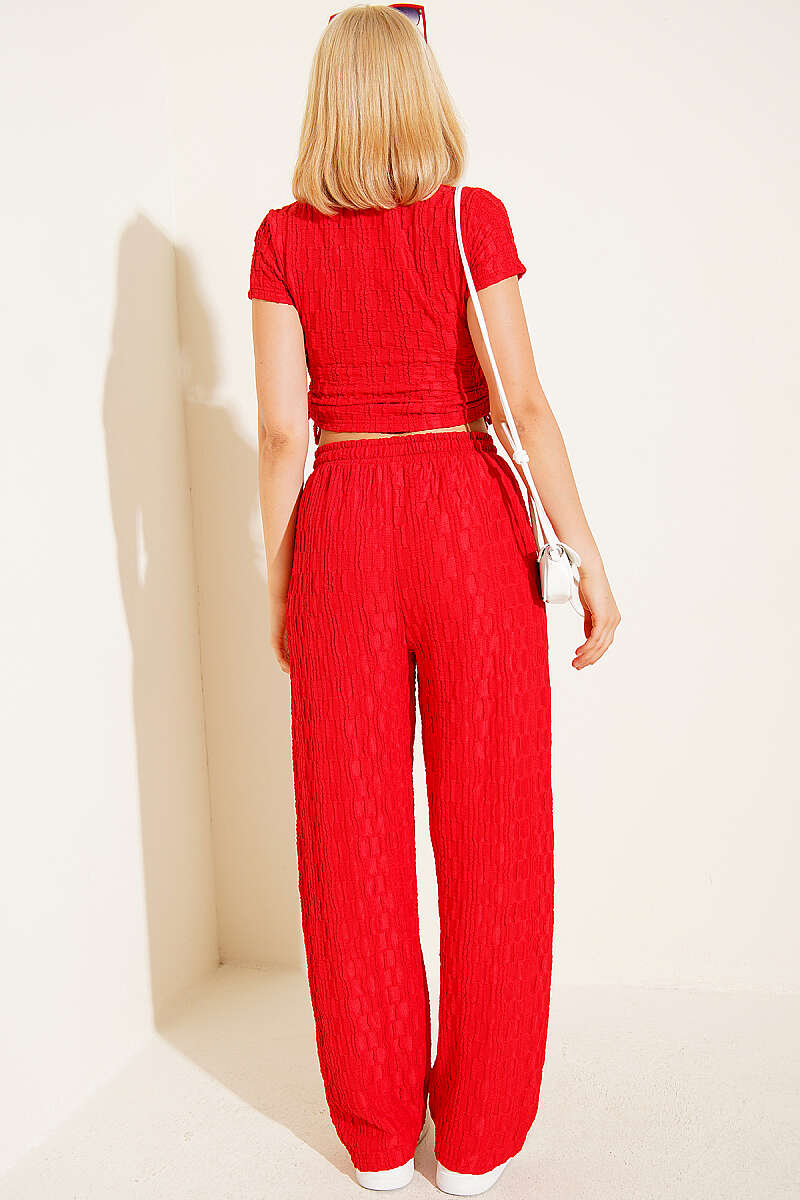 Printed Two-Piece Set with Drawstring Ruching - Red