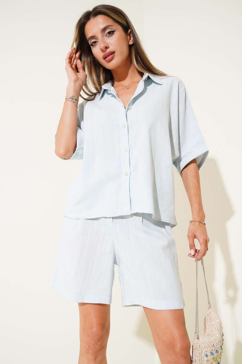 Shorts Set with Cord Belt - Aqua Green