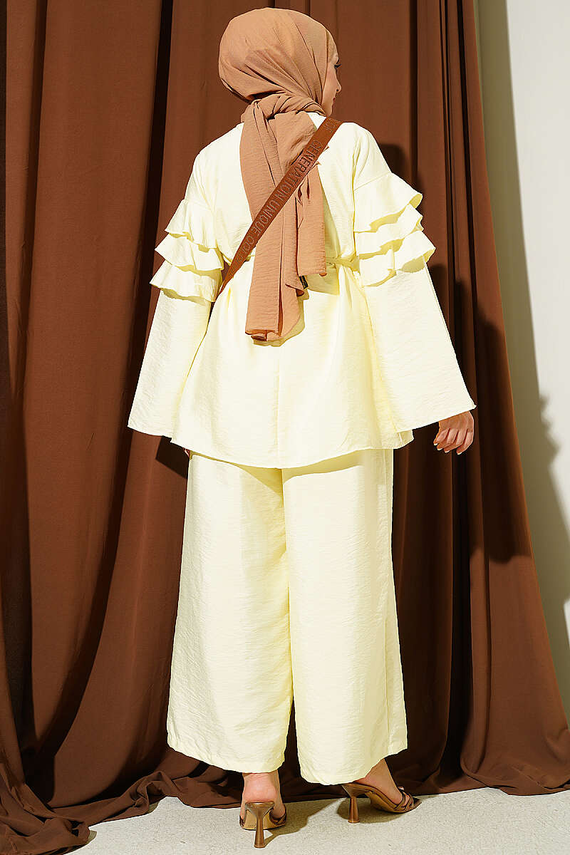 Ruffle Tunic Set with Tie Belt - Yellow