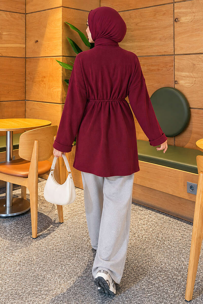 Ribbed Tunic with Cord Belt - Plum