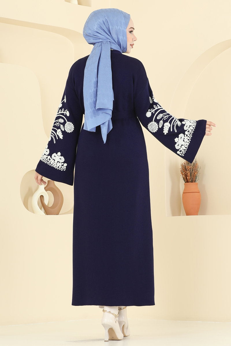 Embroidered Knit Cardigan - Navy