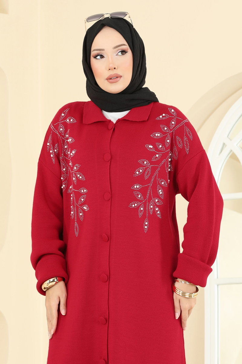 Embroidered Knit Set - Red-Black