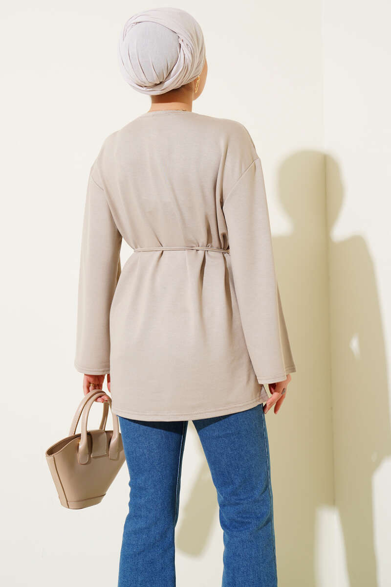 Tunic with Flared Sleeves and Ties - Beige