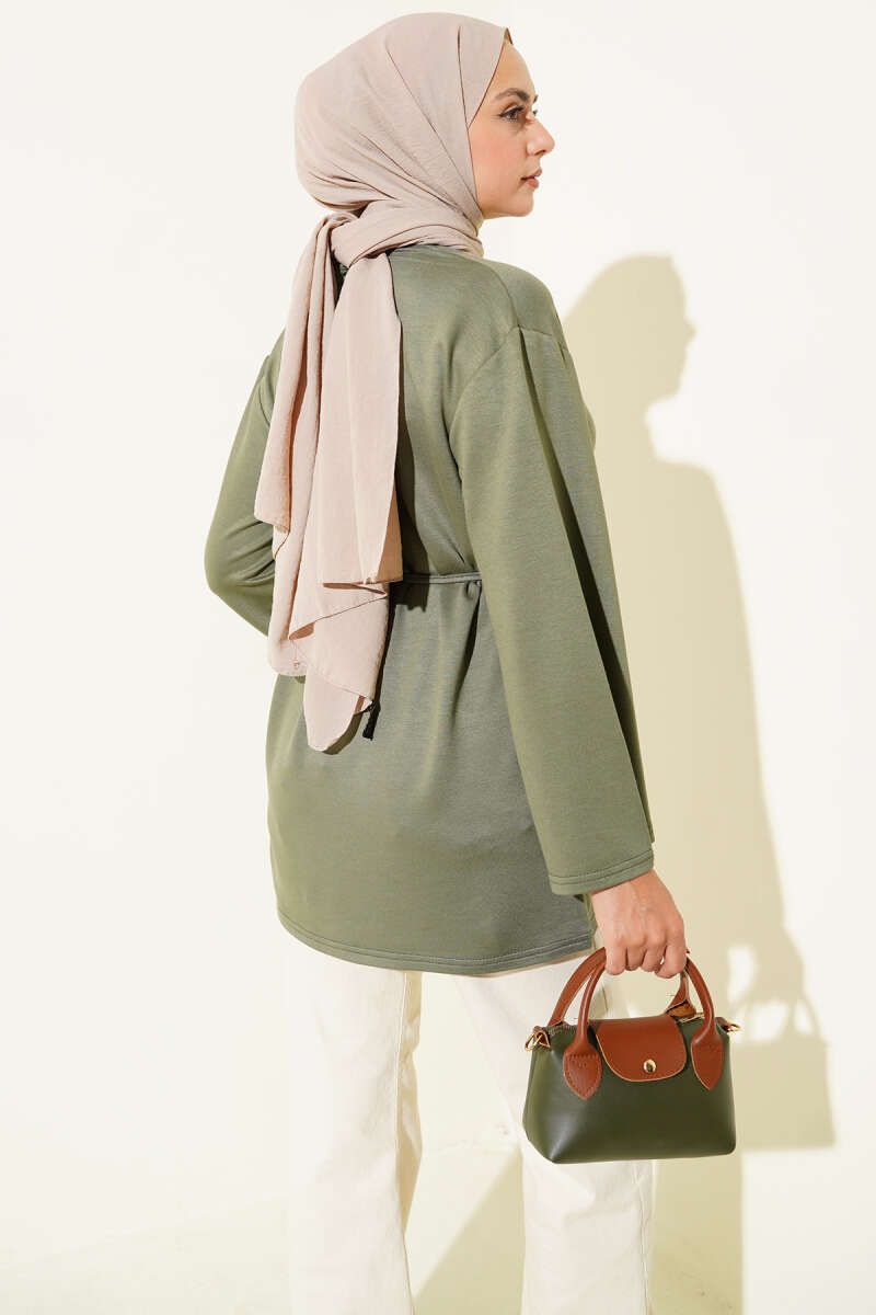 Tunic with Flared Sleeves and Ties - Almond Green
