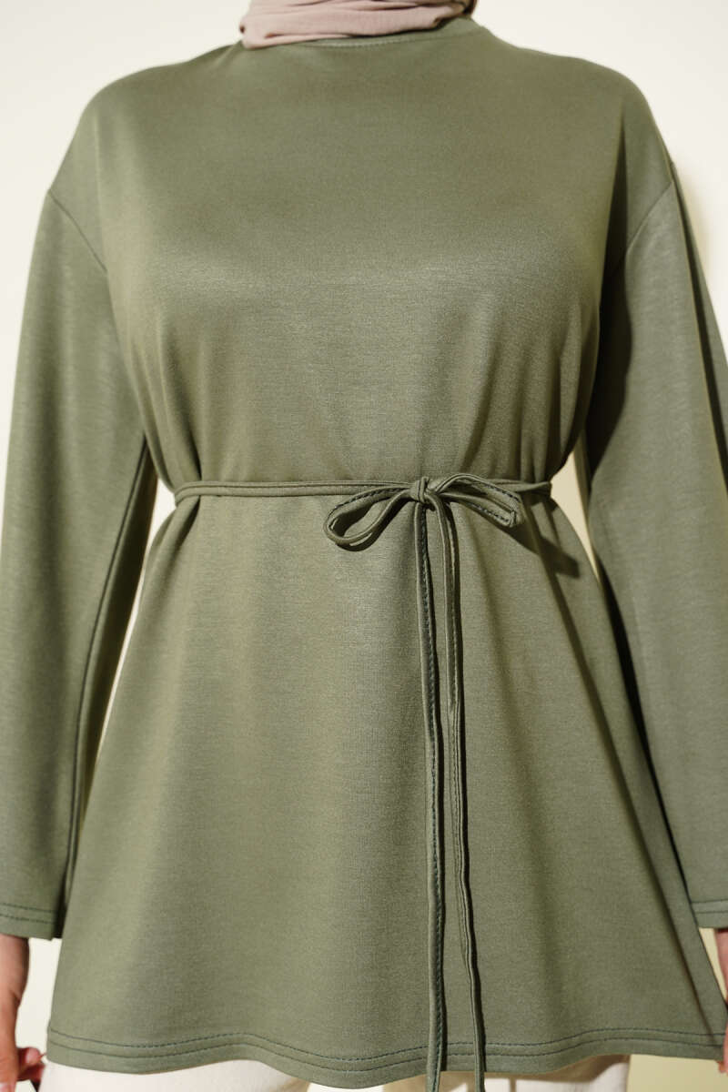 Tunic with Flared Sleeves and Ties - Almond Green