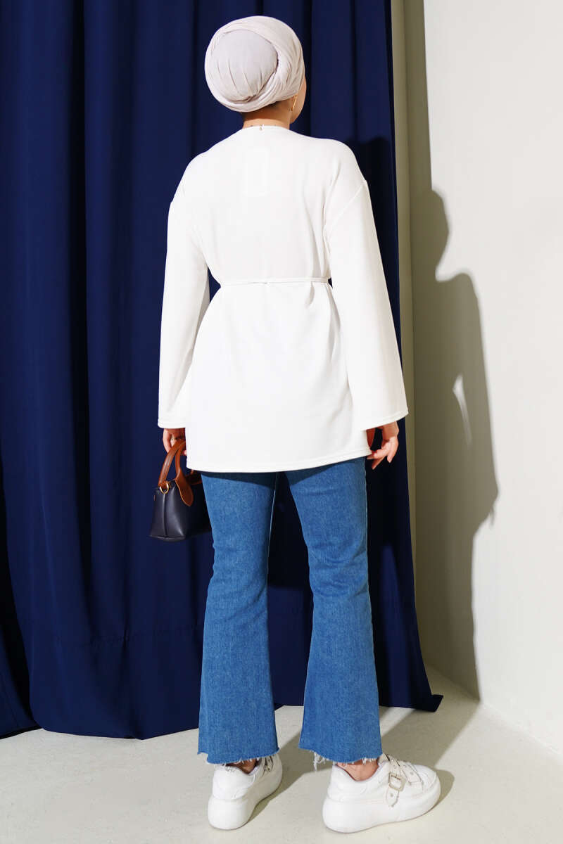 Tunic with Flared Sleeves and Ties - Ecru