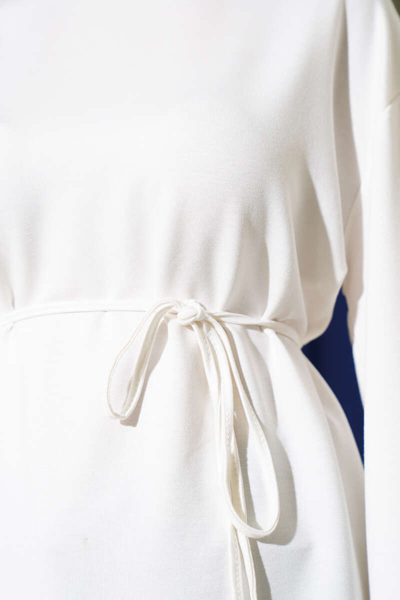 Tunic with Flared Sleeves and Ties - Ecru