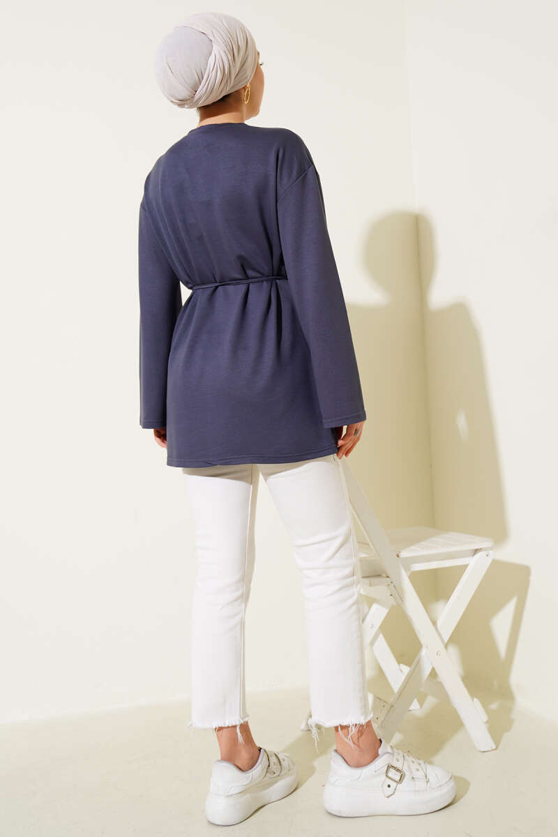 Tunic with Flared Sleeves and Ties - Smoke Grey