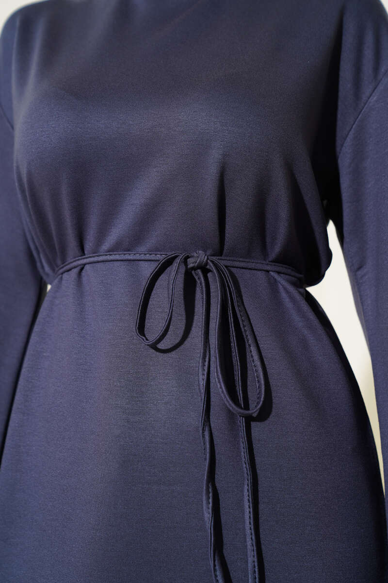 Tunic with Flared Sleeves and Ties - Smoke Grey