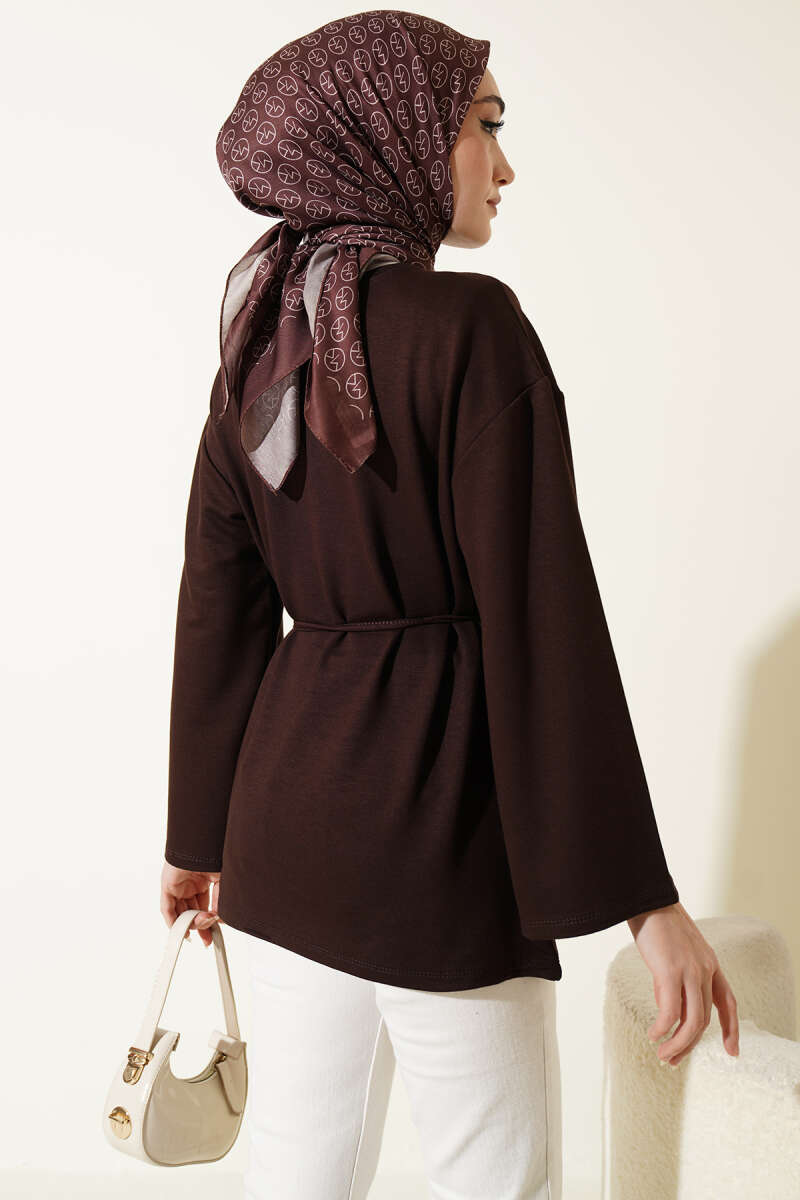 Tunic with Flared Sleeves and Ties - Brown