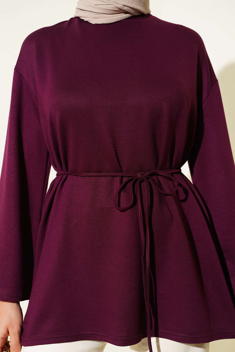 Tunic with Flared Sleeves and Ties - Plum