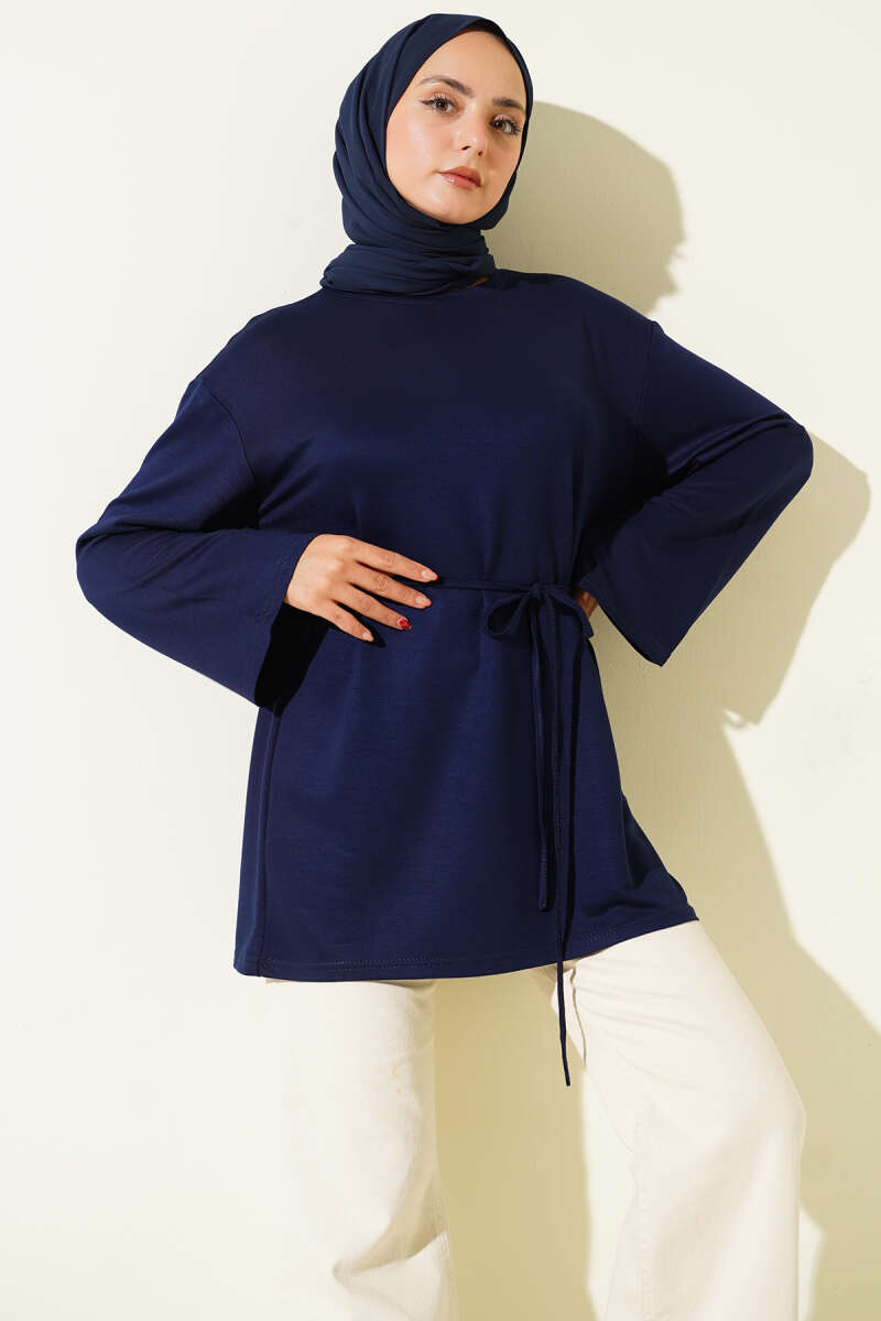 Tunic with Flared Sleeves and Ties - Parliament Blue