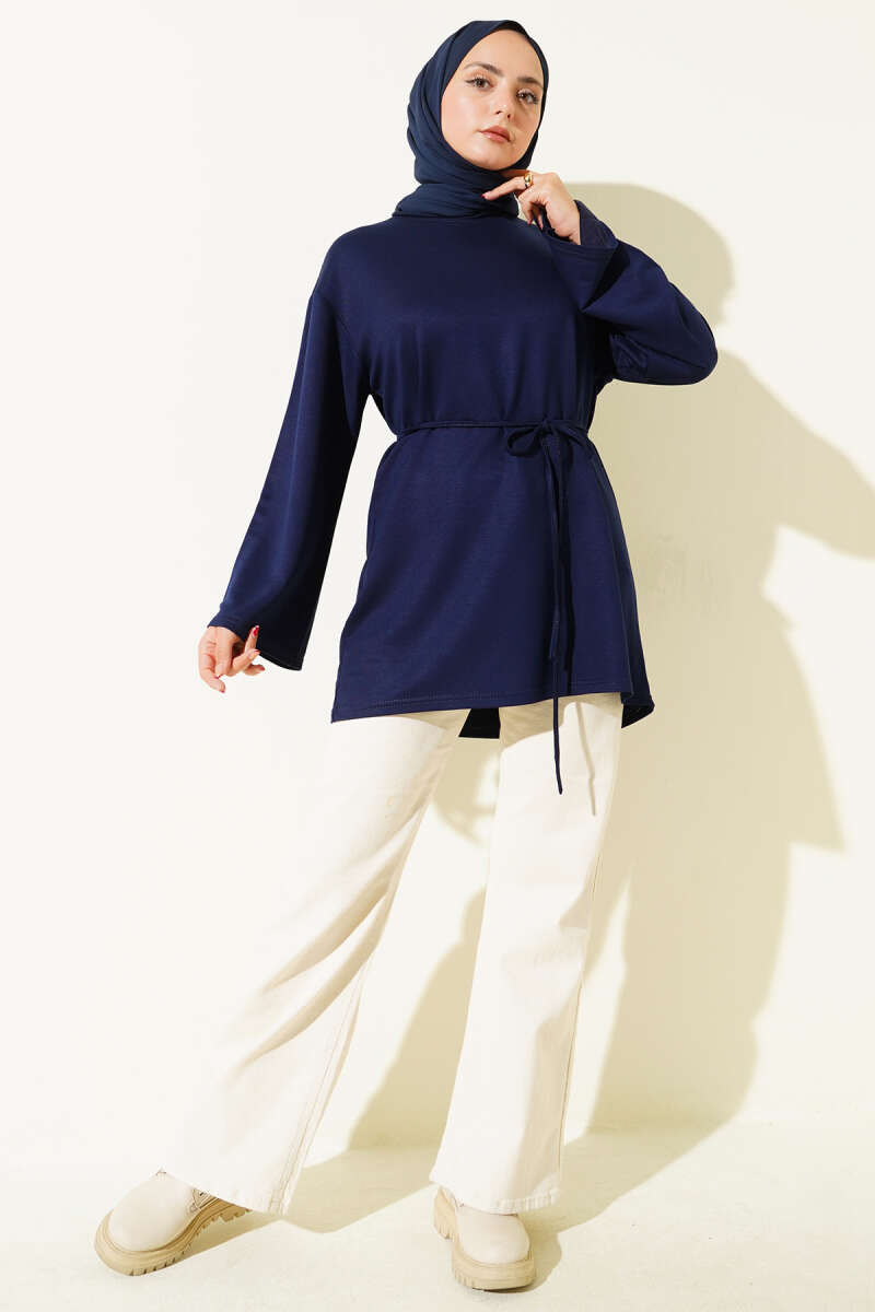 Tunic with Flared Sleeves and Ties - Parliament Blue