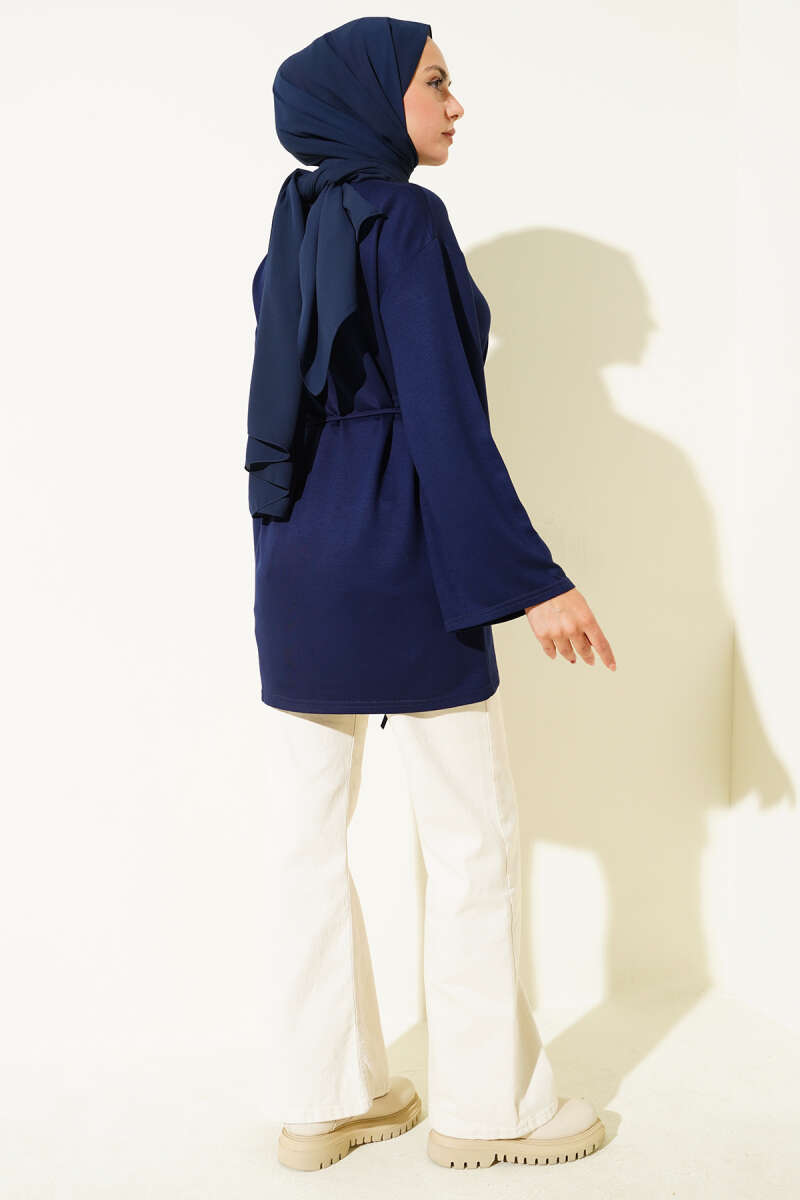 Tunic with Flared Sleeves and Ties - Parliament Blue