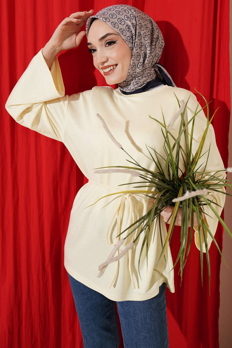 Tunic with Flared Sleeves and Ties - Yellow