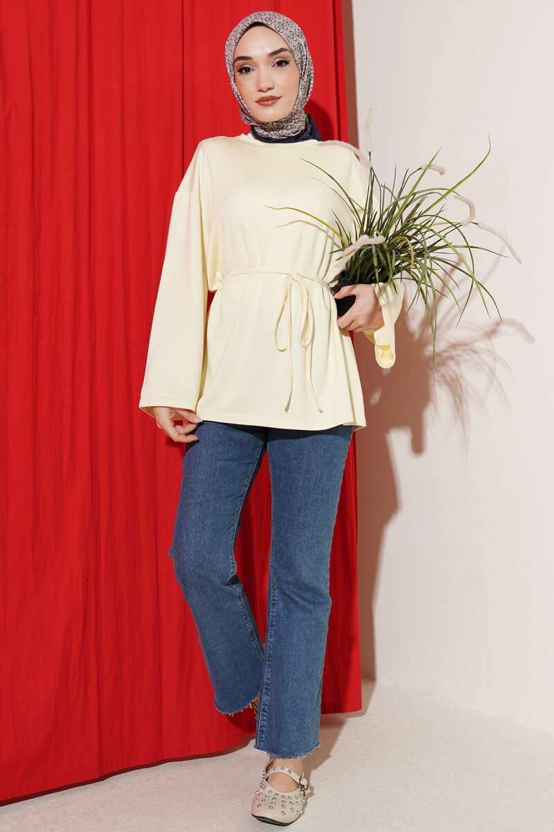 Tunic with Flared Sleeves and Ties - Yellow