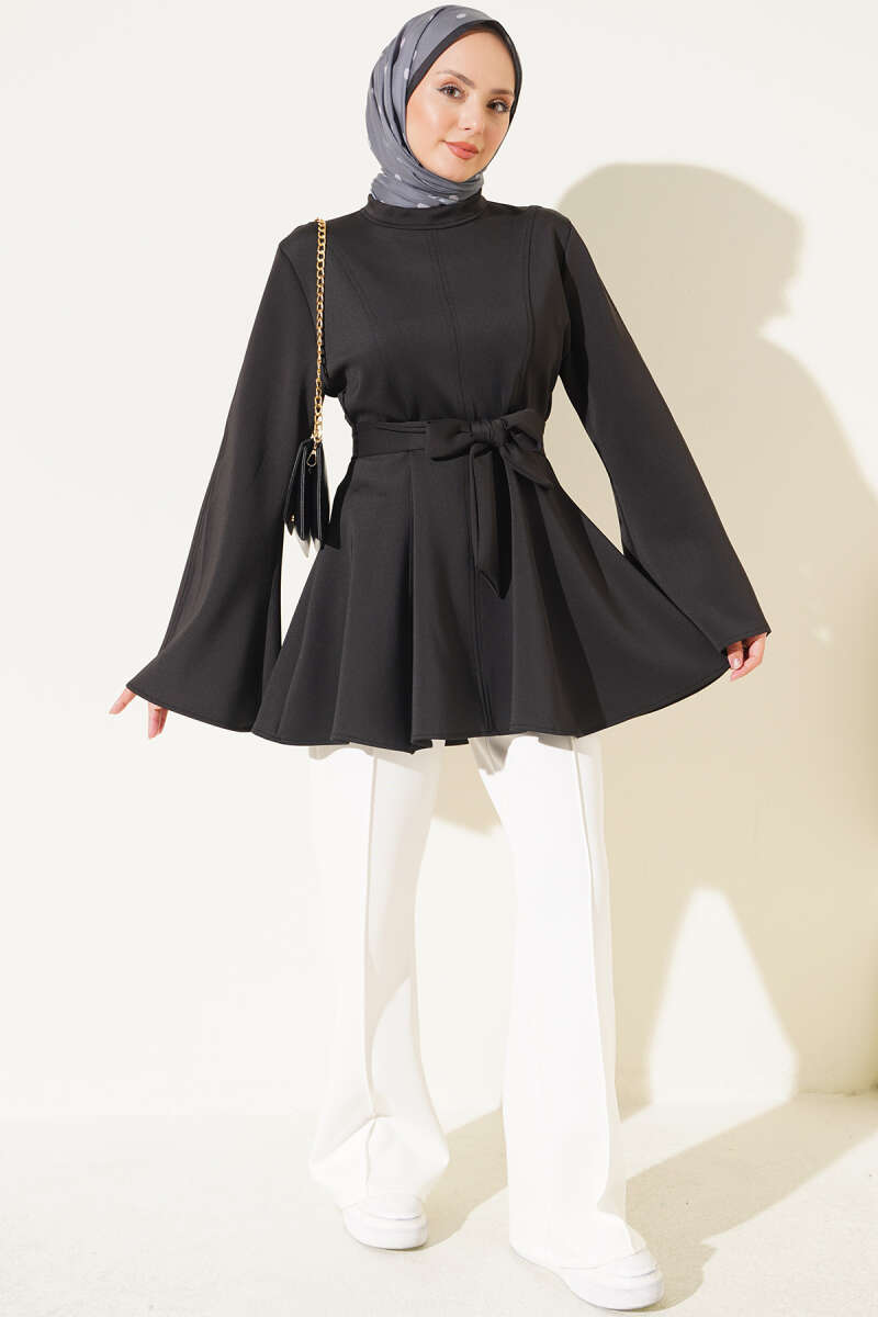Scuba Tunic with Flared Sleeves - Black