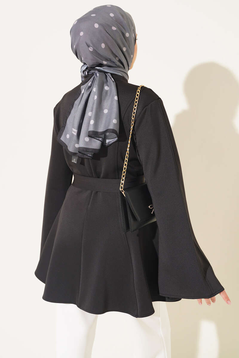 Scuba Tunic with Flared Sleeves - Black