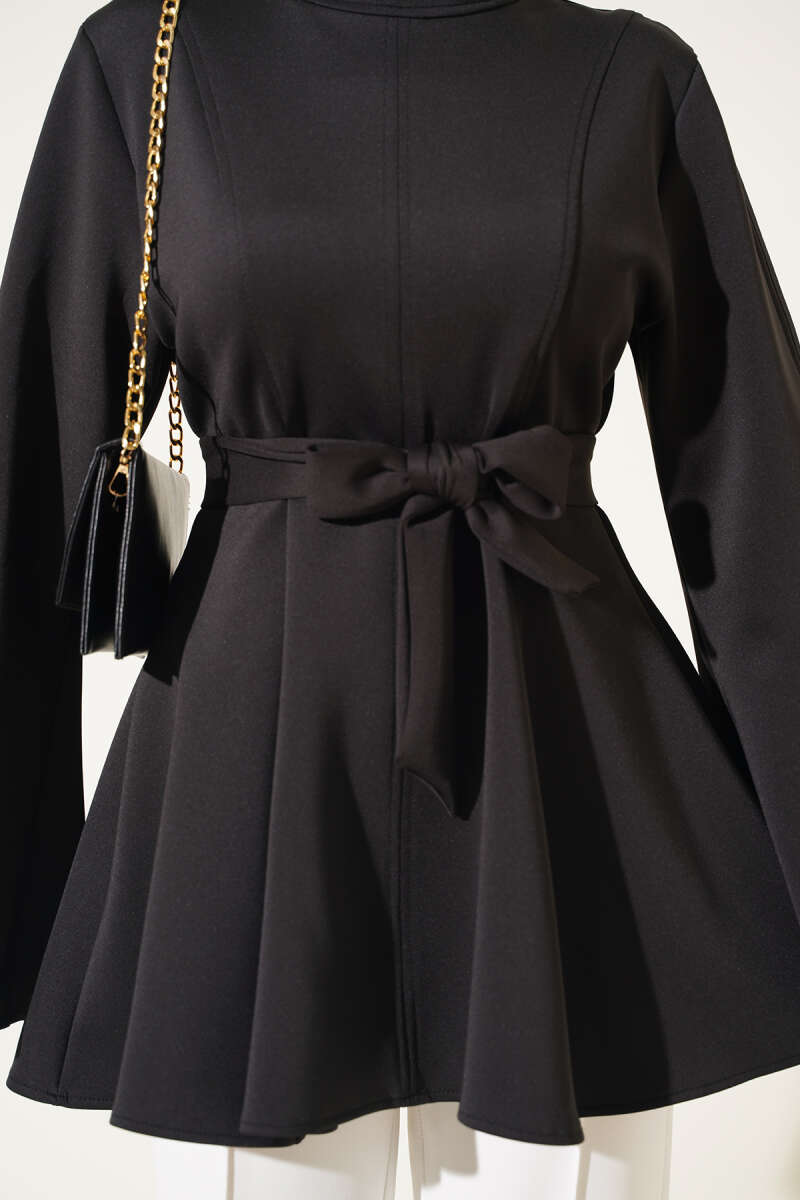 Scuba Tunic with Flared Sleeves - Black