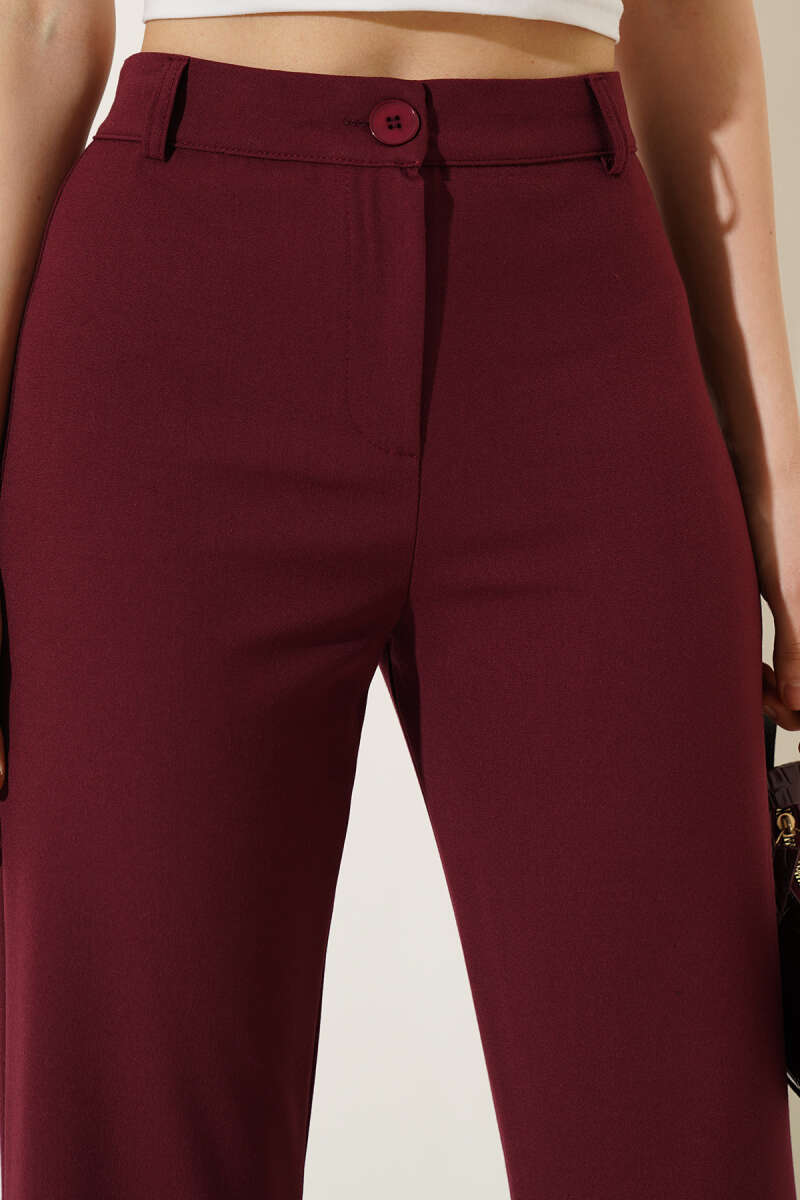 Flared Pants with Waist Button - Burgundy