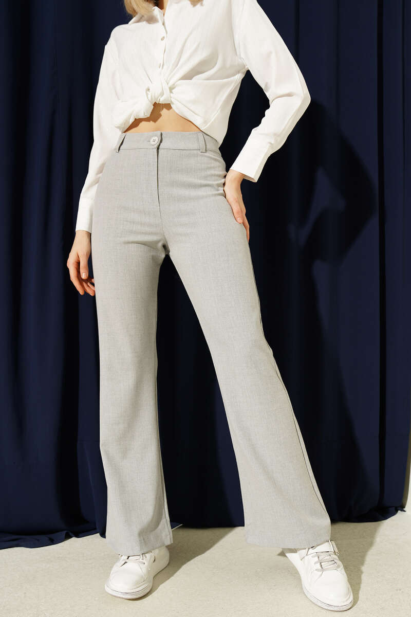 Flared Pants with Waist Button - Grey