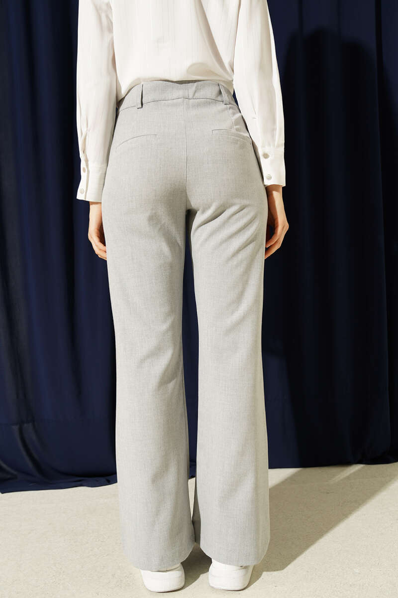 Flared Pants with Waist Button - Grey
