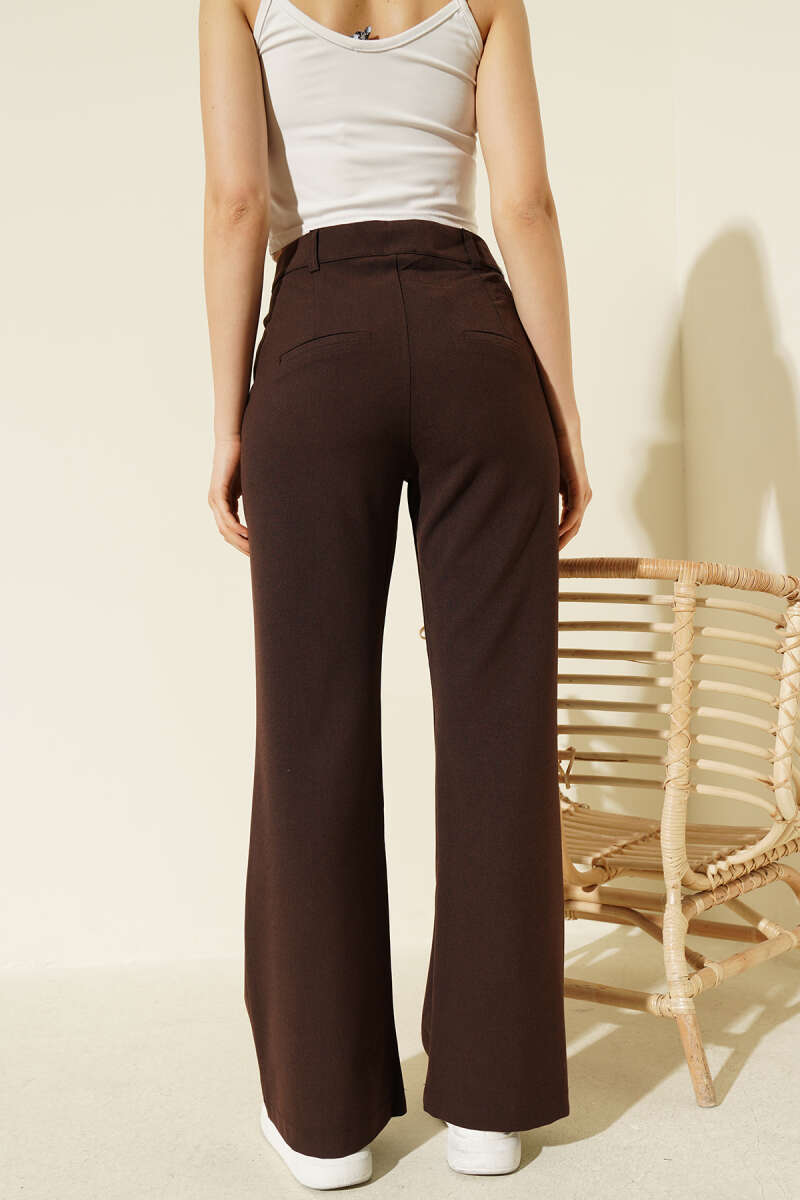 Flared Pants with Waist Button - Brown