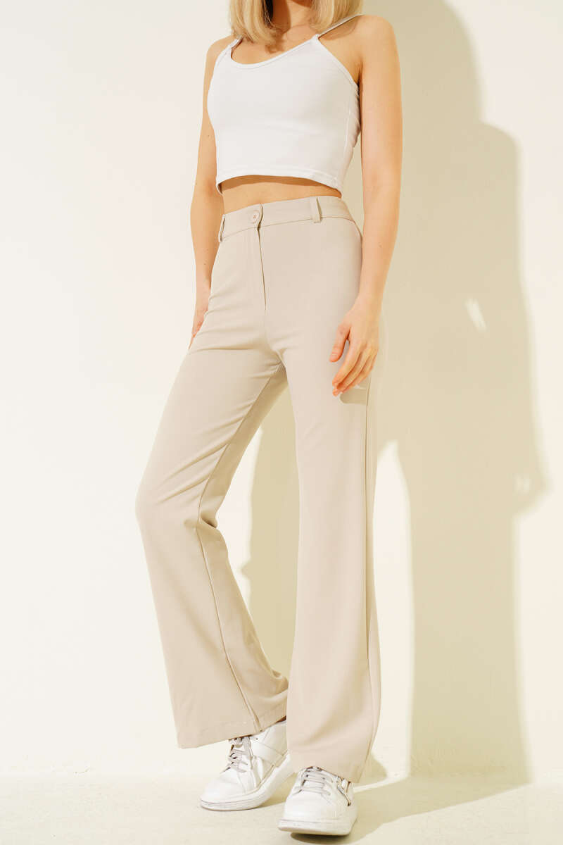 Flared Pants with Waist Button - Stone