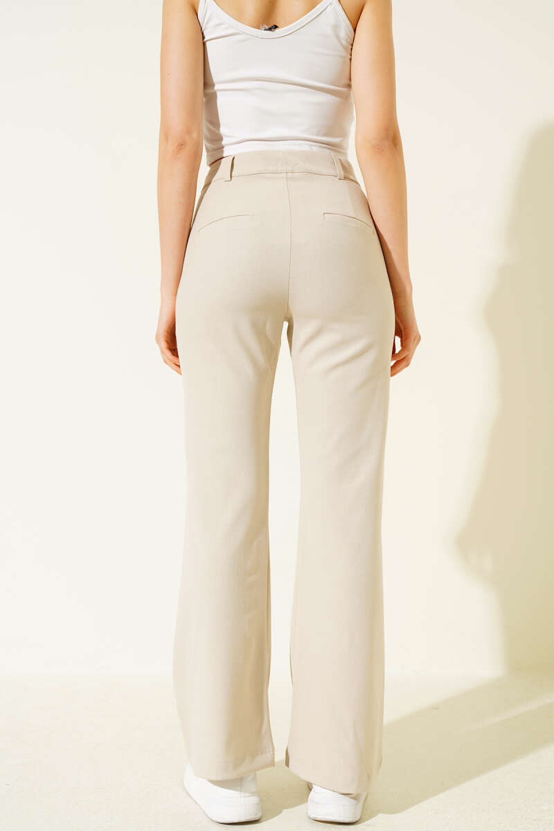 Flared Pants with Waist Button - Stone