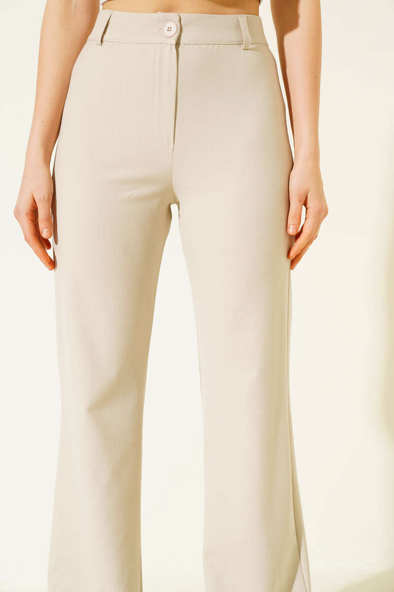 Flared Pants with Waist Button - Stone