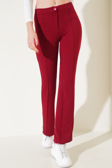 Flared Pants with Stitching Detail - Burgundy