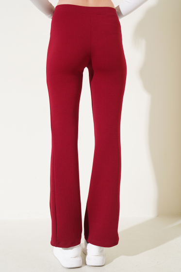 Flared Pants with Stitching Detail - Burgundy