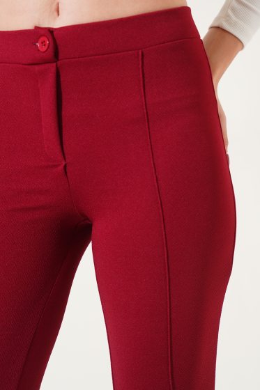 Flared Pants with Stitching Detail - Burgundy