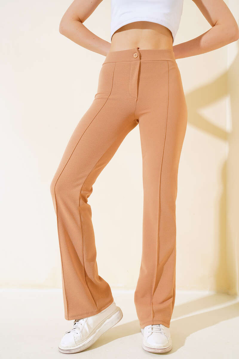 Flared Pants with Stitching Detail - Latte
