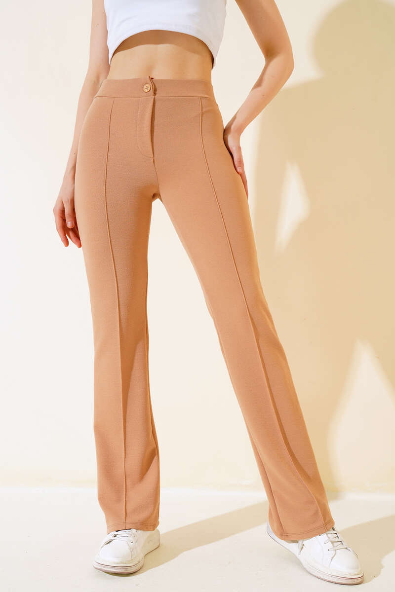 Flared Pants with Stitching Detail - Latte