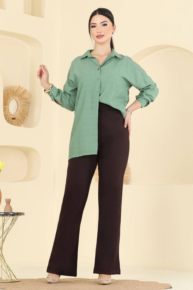 Flared Double Knit Trousers - Brown