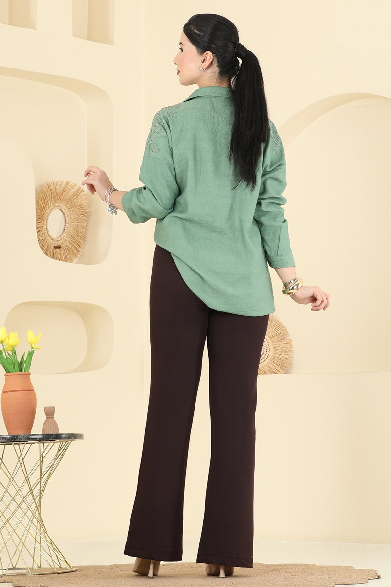 Flared Double Knit Trousers - Brown