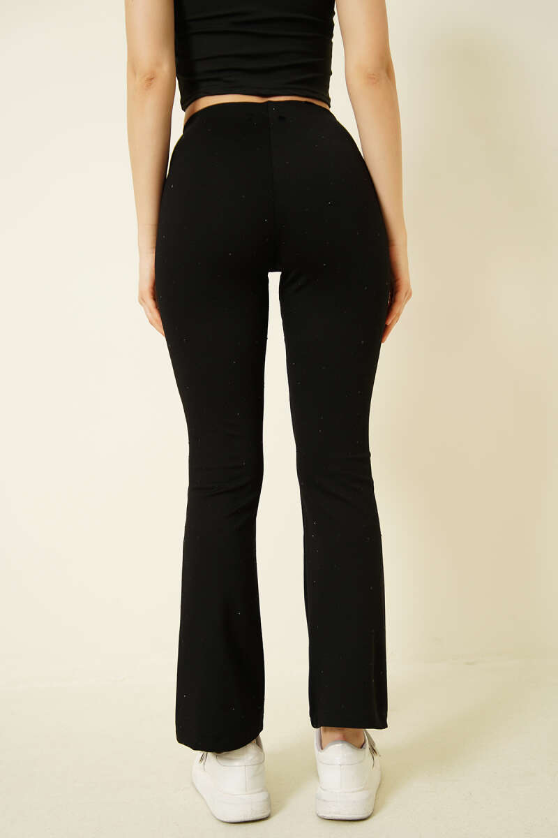 Flared Pants with Stones and Elastic Waist - Black