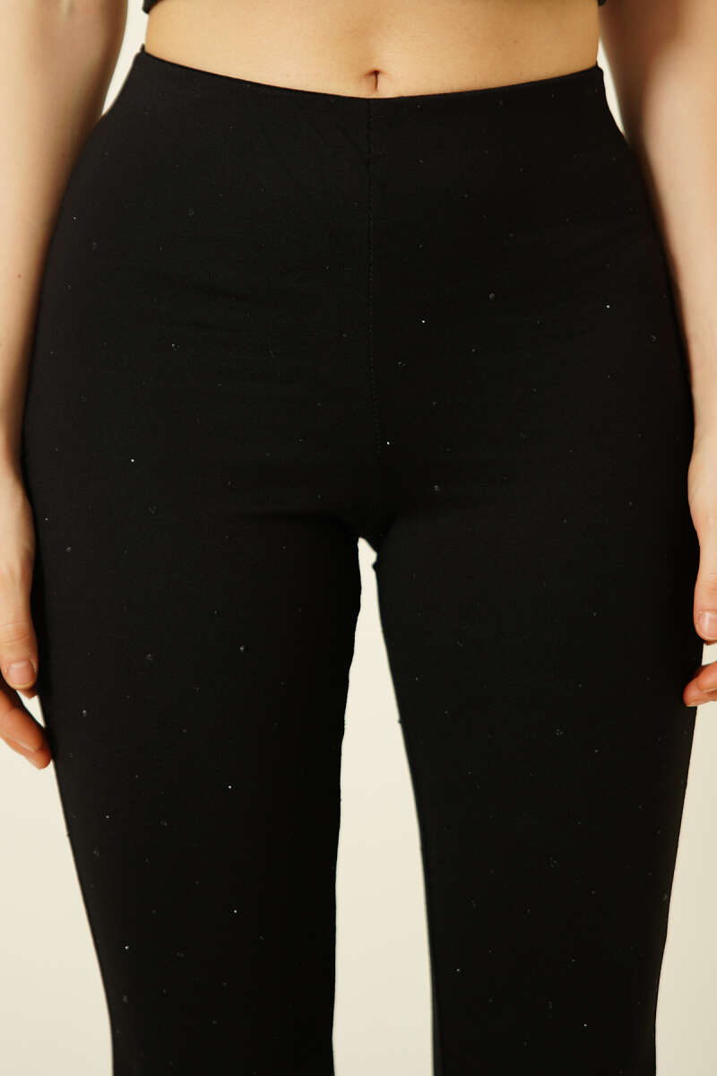 Flared Pants with Stones and Elastic Waist - Black