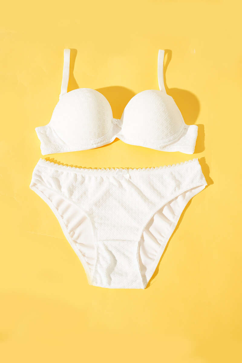 Jacquard Padded Bra Set - Ecru