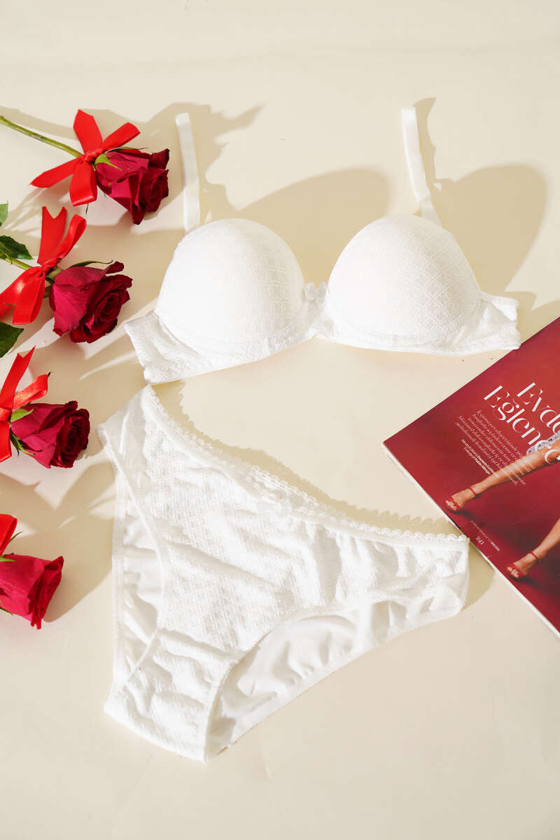 Jacquard Padded Bra Set - Ecru