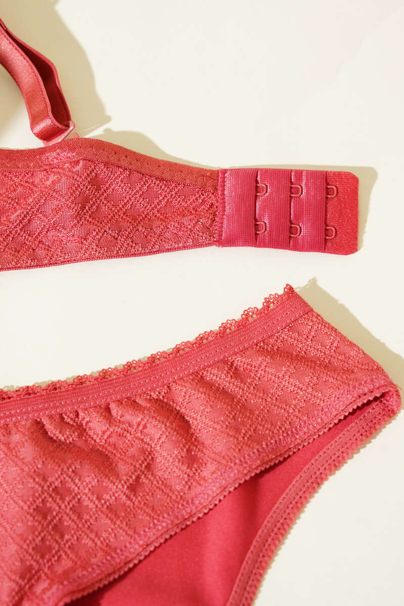 Jacquard Padded Bra Set - Pomegranate