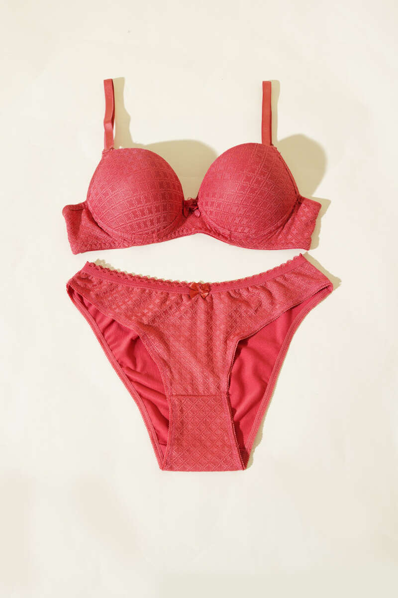 Jacquard Padded Bra Set - Pomegranate