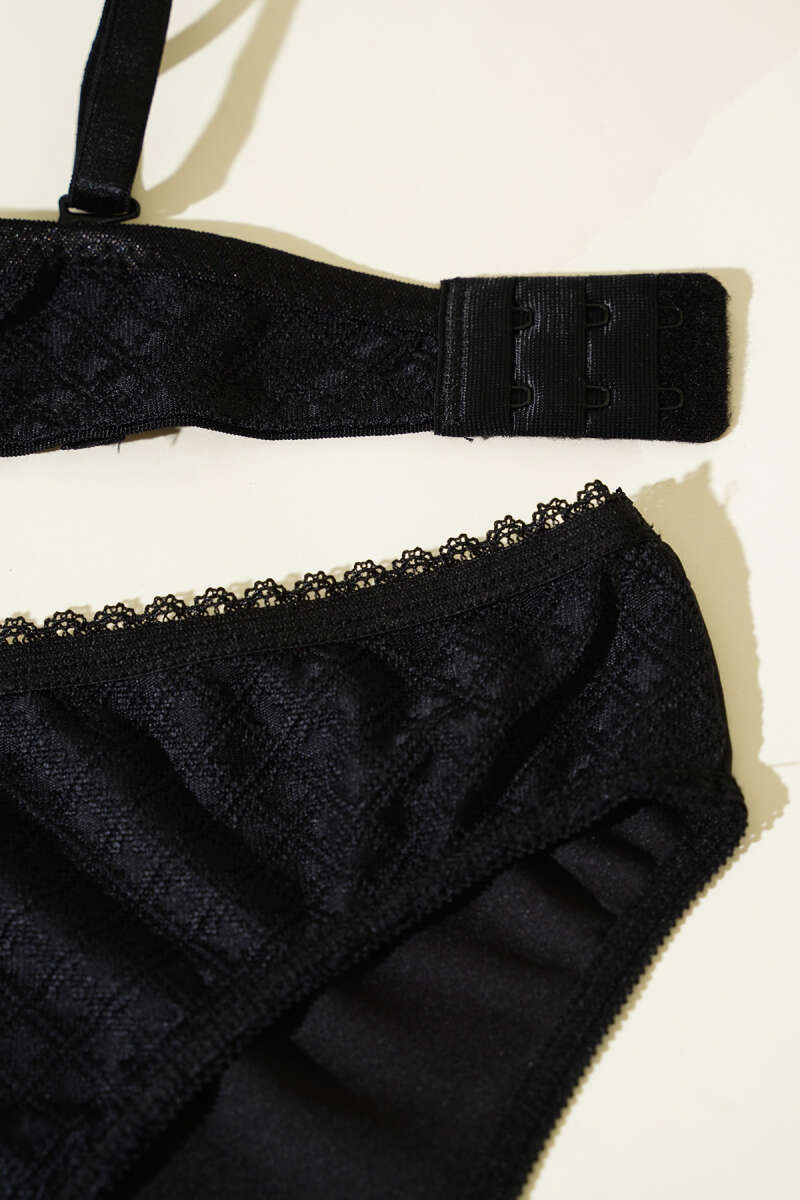 Jacquard Padded Bra Set - Black